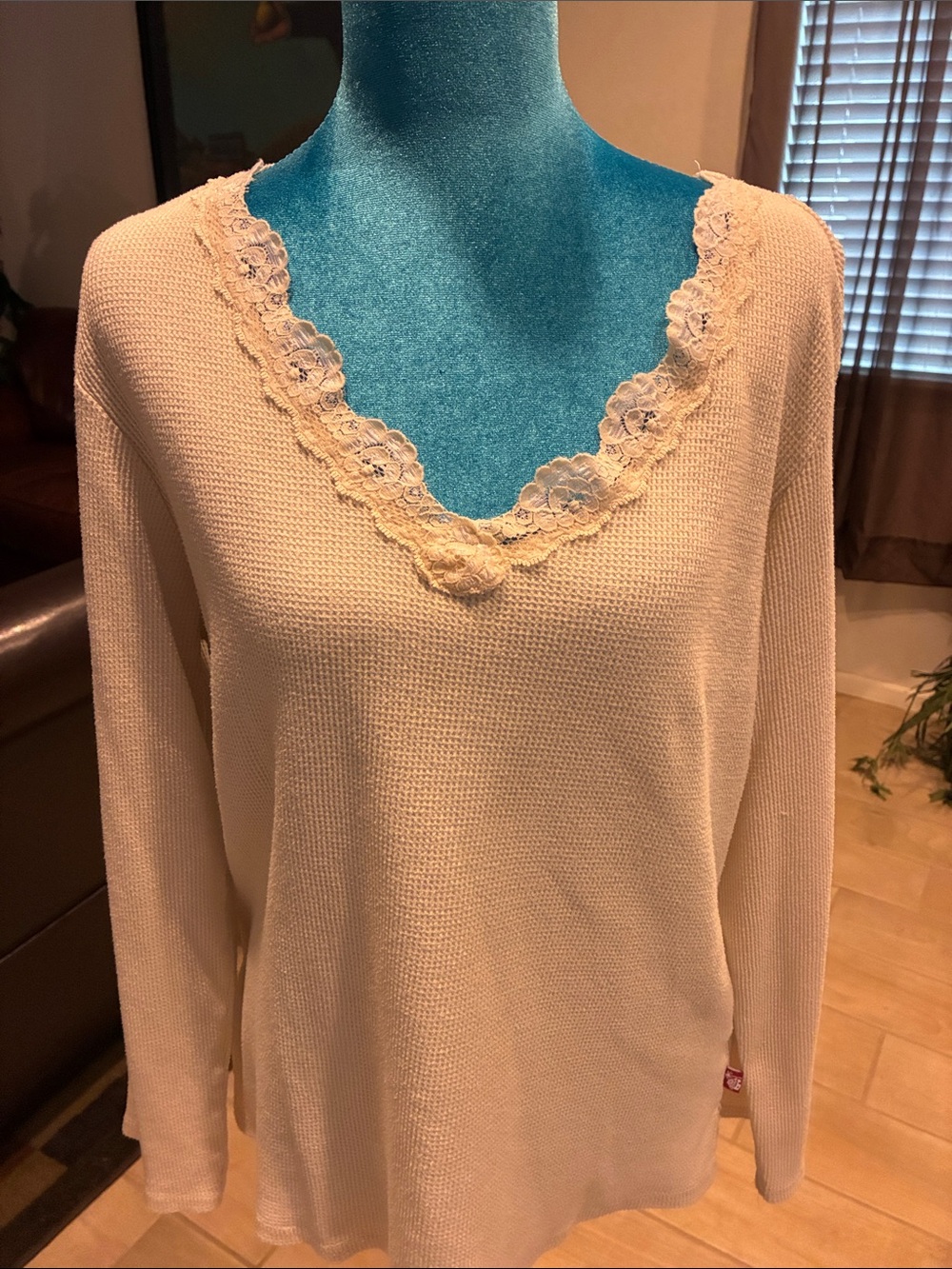 Caribbean Joe Cream Lace-Trim V-Neck Sweater